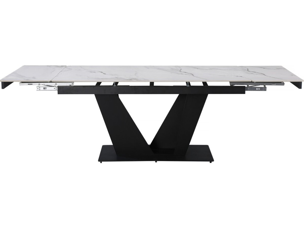 Table à manger extensible en céramique - 160/240 cm - 6 à 10 personnes "Nova" - Blanc marbré gris