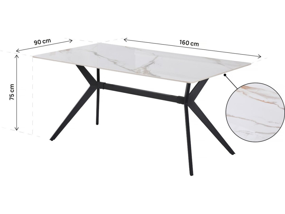 Table à manger en céramique "Boreal" - 4 à 6 personnes - 160 cm - Blanc