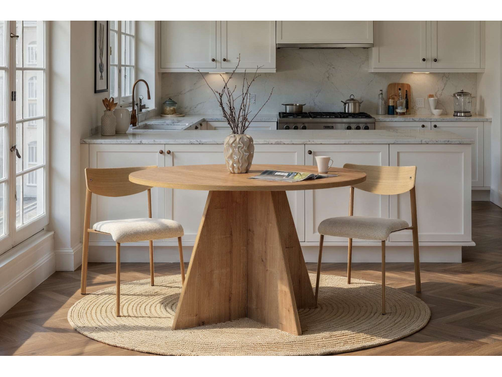 Table à manger en bois "Virella" - 120 x 120 x 75 cm - Chêne Saphir
