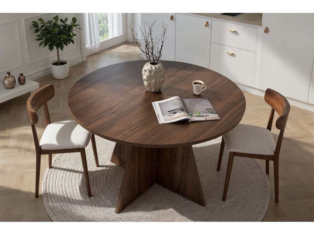 Table à manger en bois "Virella" - 120 x 120 x 75 cm - Noyer