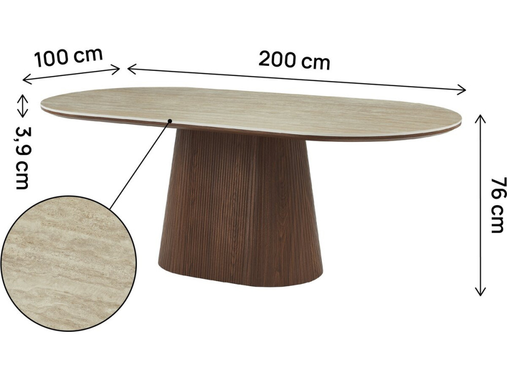 Table à manger ovale en pierre et bois "Portofino" - 8 places - Travertin et marron