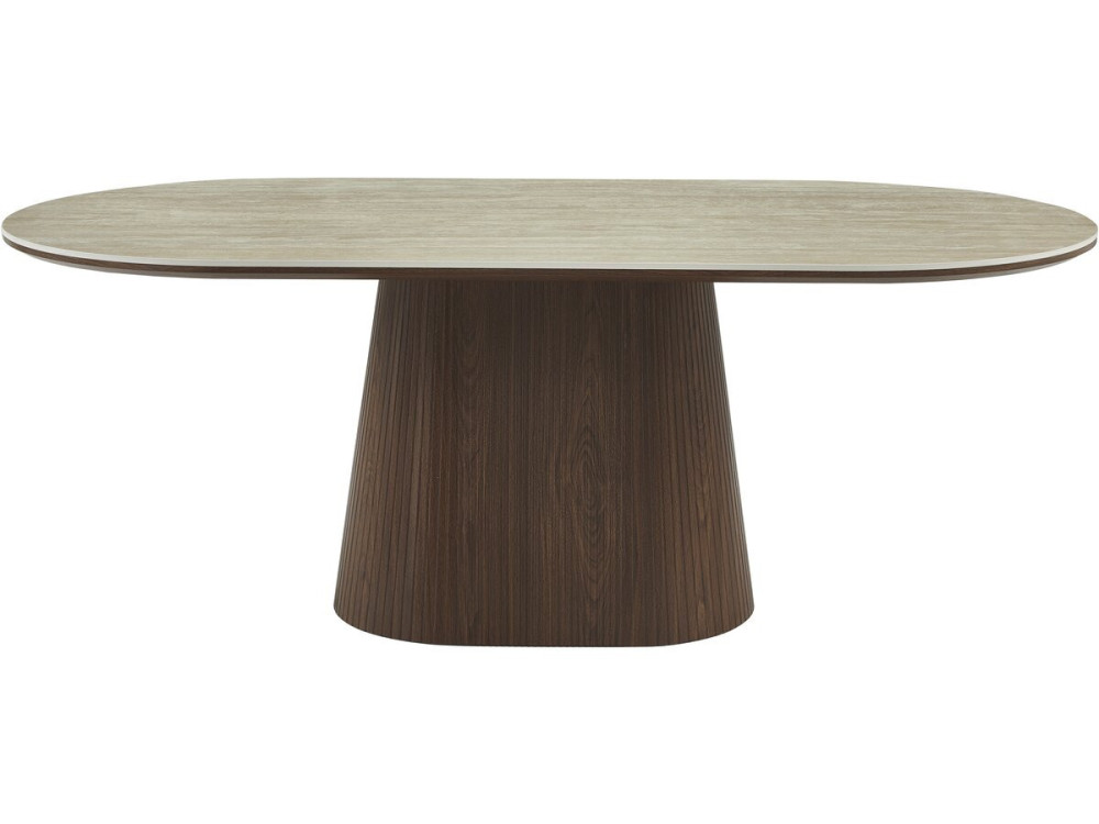 Table à manger ovale en pierre et bois "Portofino" - 8 places - Travertin et marron