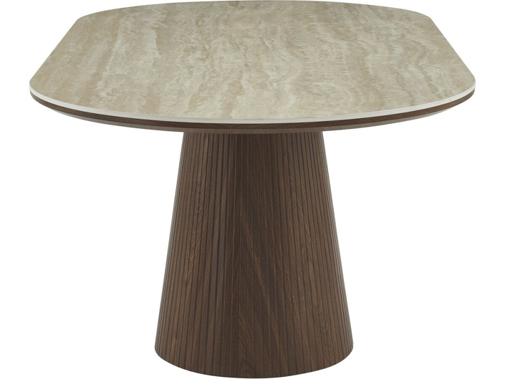 Table à manger ovale en pierre et bois "Portofino" - 8 places - Travertin et marron