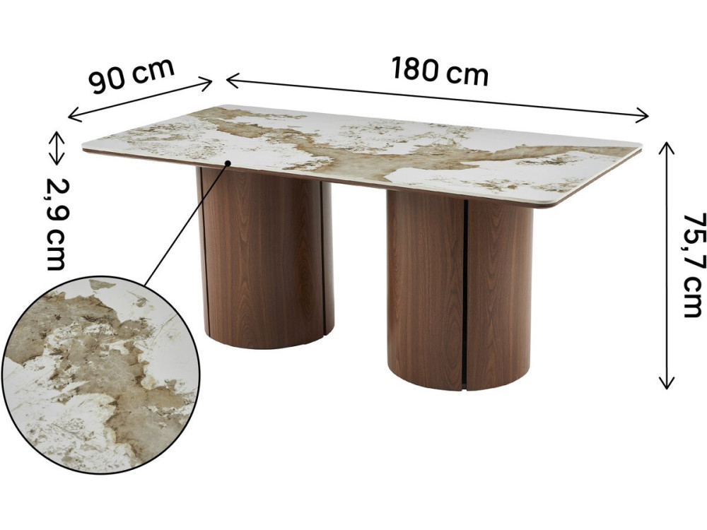 Table à manger rectangulaire en céramique pendora "Milano" - 6 places - Marron