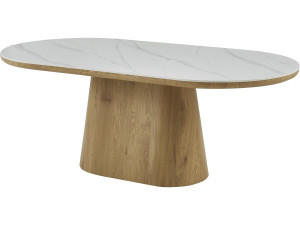 Table de repas en bois ovale en céramique "Bellagio" - 8 places - Blanc et marron