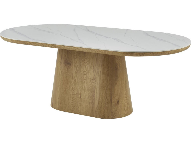 Table de repas en bois ovale en céramique "Bellagio" - 8 places - Blanc et marron