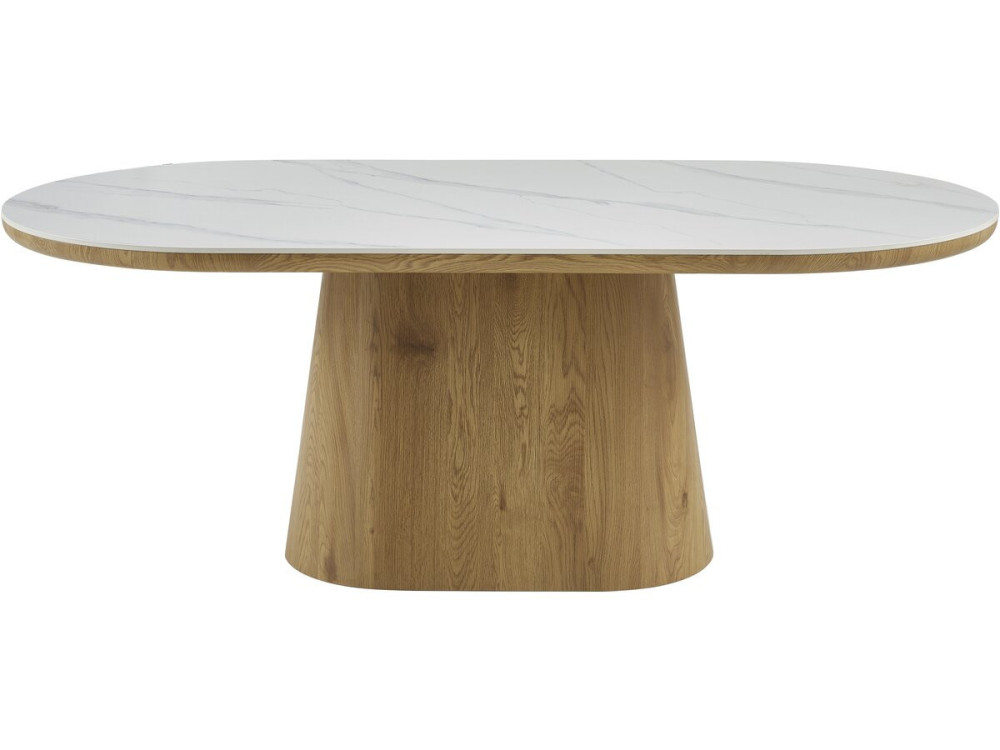 Table de repas en bois ovale en céramique "Bellagio" - 8 places - Blanc et marron