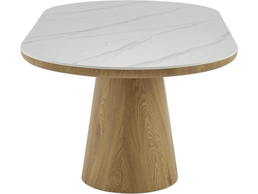 Table de repas en bois ovale en céramique "Bellagio" - 8 places - Blanc et marron