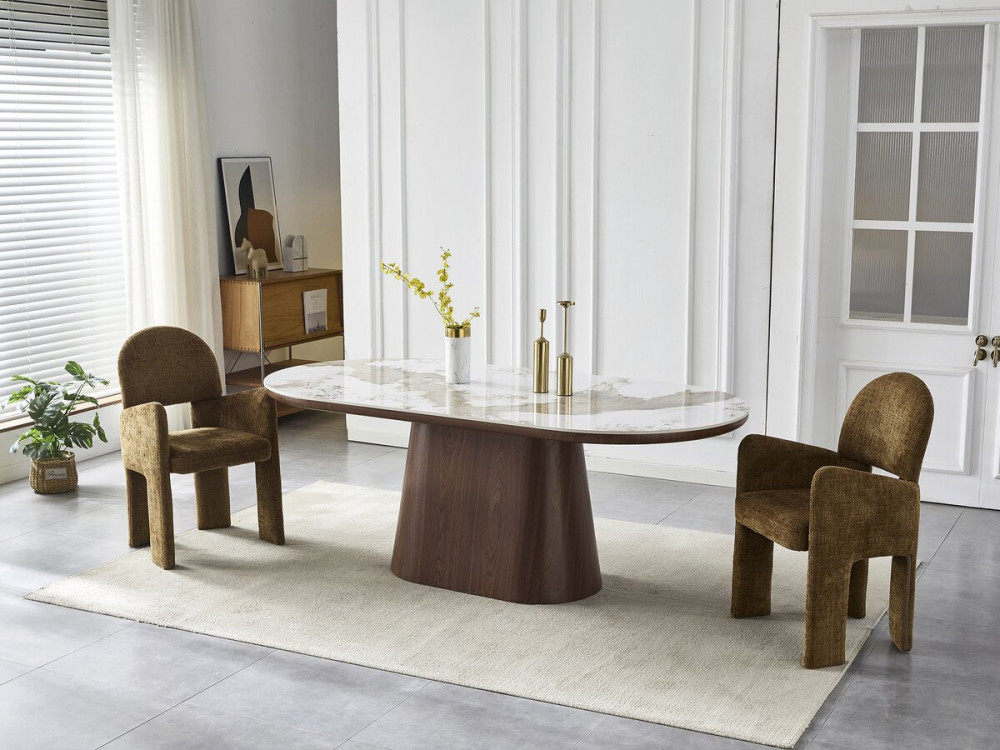 Table à manger ovale en céramique pandora "Bellagio" - 8 places - Beige