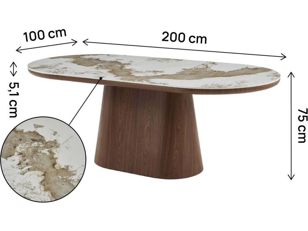 Table à manger ovale en céramique pandora "Bellagio" - 8 places - Beige