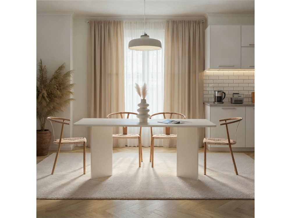 Table à manger en bois "Linza" 180 x 90 x 75 cm - Blanc de bois
