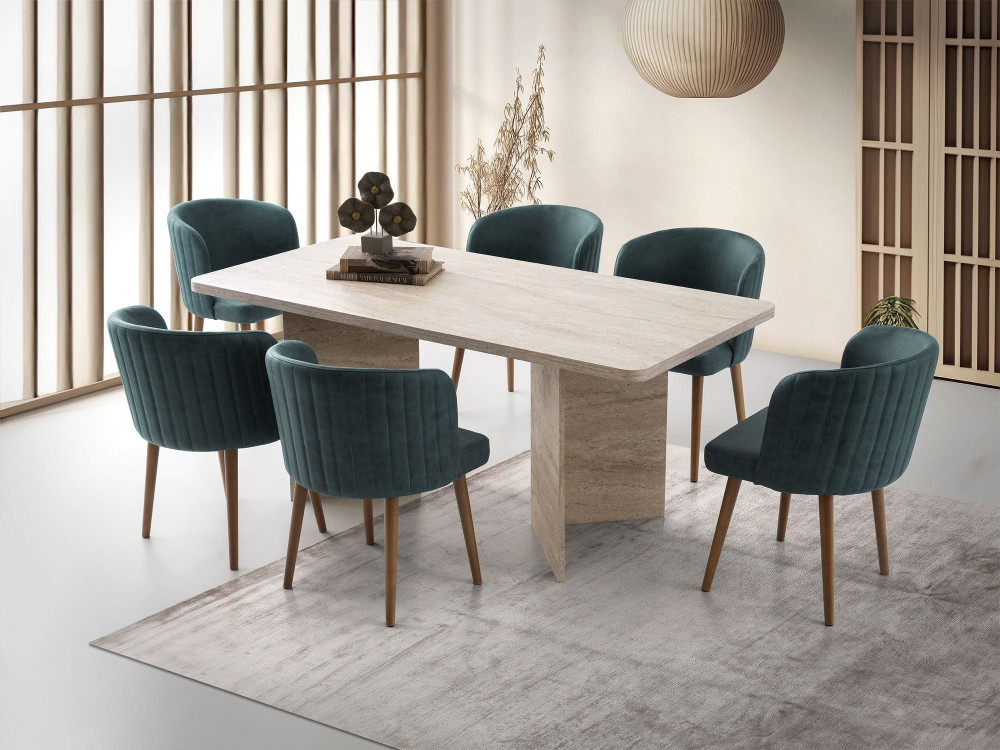 Table à manger en bois "Lizzard" 180 x 90 x 77 cm - Travertin