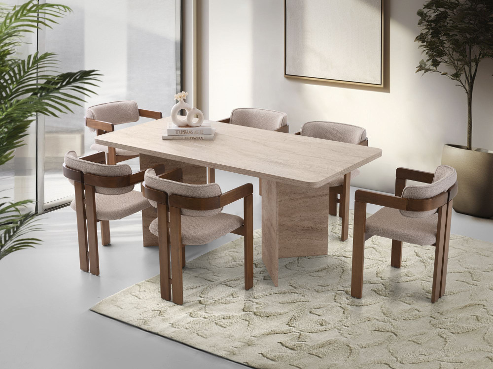 Table à manger en bois "Lizzard" 180 x 90 x 77 cm - Travertin