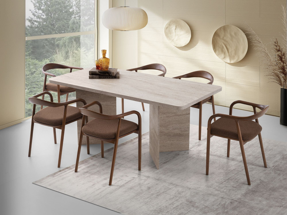 Table à manger en bois "Lizzard" 180 x 90 x 77 cm - Travertin