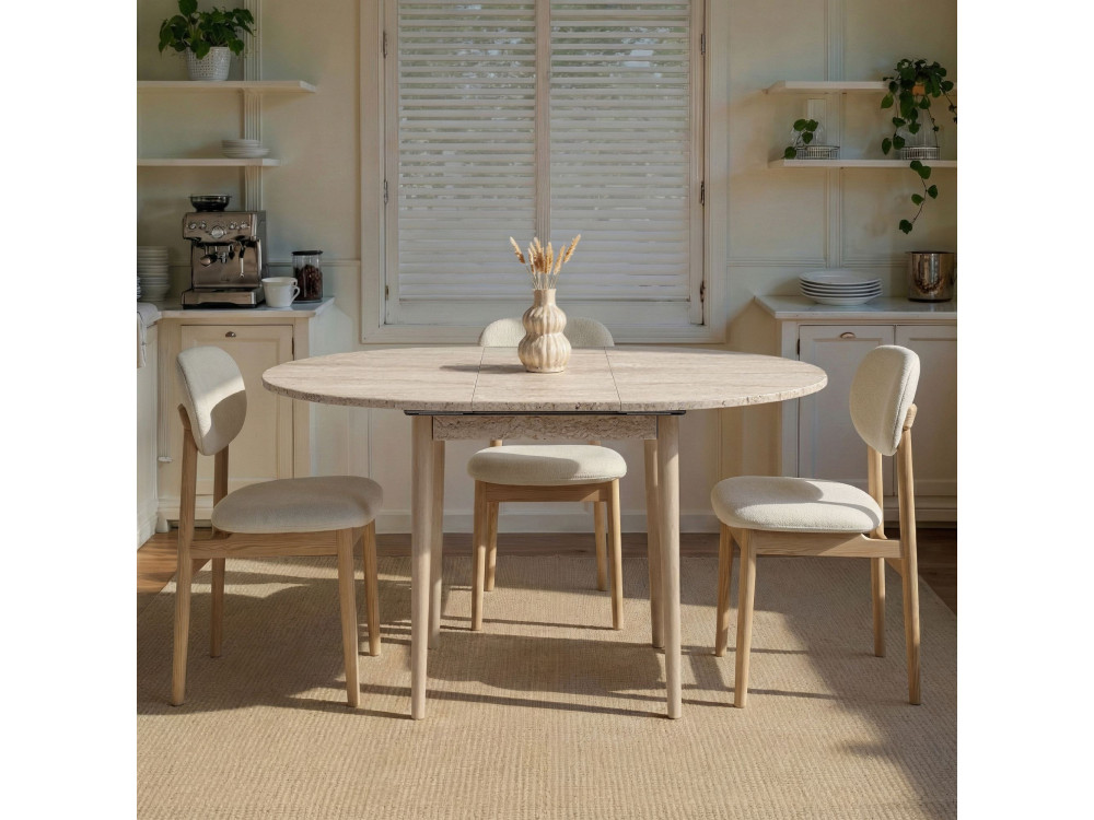 Table à manger extensible en bois "Viona" 100 x 100 x 75 cm - Travertin
