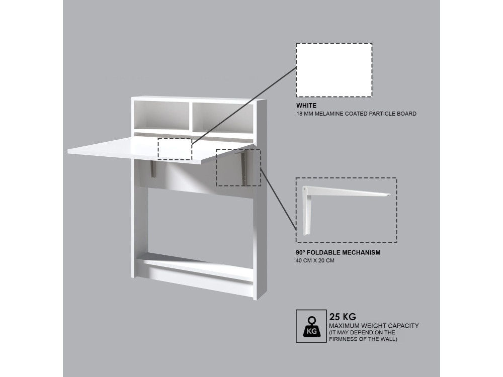 Table de repas pliable en bois "Bracked" - 70 x 15 x 96 cm - Blanc