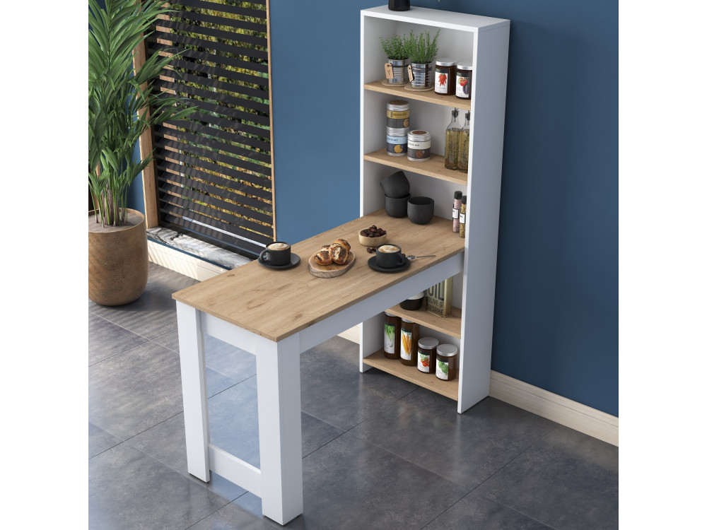 Table de repas avec étagères en bois "Jong" - 120 x 54 x 154 cm - Marron