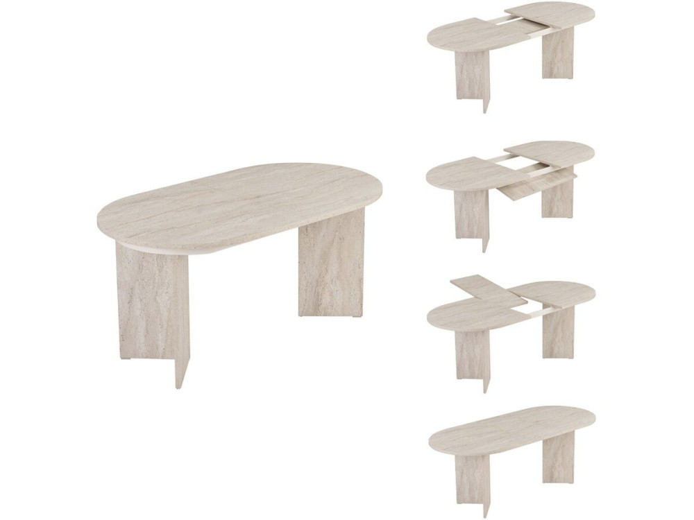 Table repas extensible en bois 160/200 cm "Sorell" - 8 places - Travertin