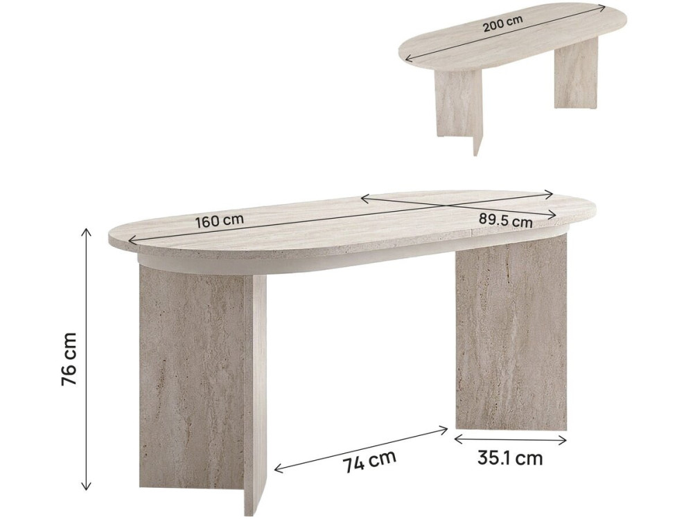 Table repas extensible en bois 160/200 cm "Sorell" - 8 places - Travertin