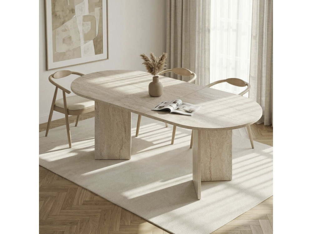 Table repas extensible en bois 160/200 cm "Sorell" - 8 places - Travertin