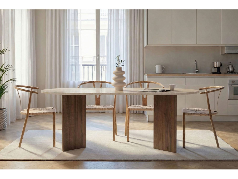 Table à manger en bois "Sabella" - 200 x 90 x 75 cm - Travertin