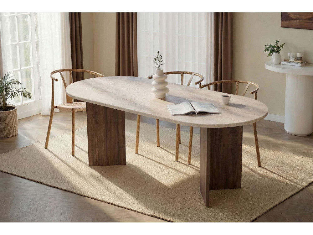 Table à manger en bois "Sabella" - 200 x 90 x 75 cm - Travertin