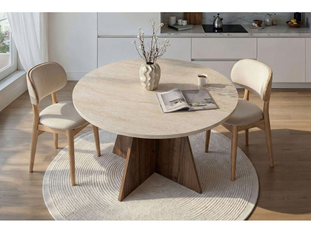 Table à manger en bois "Virella" - 120 x 120 x 75 cm - Travertin