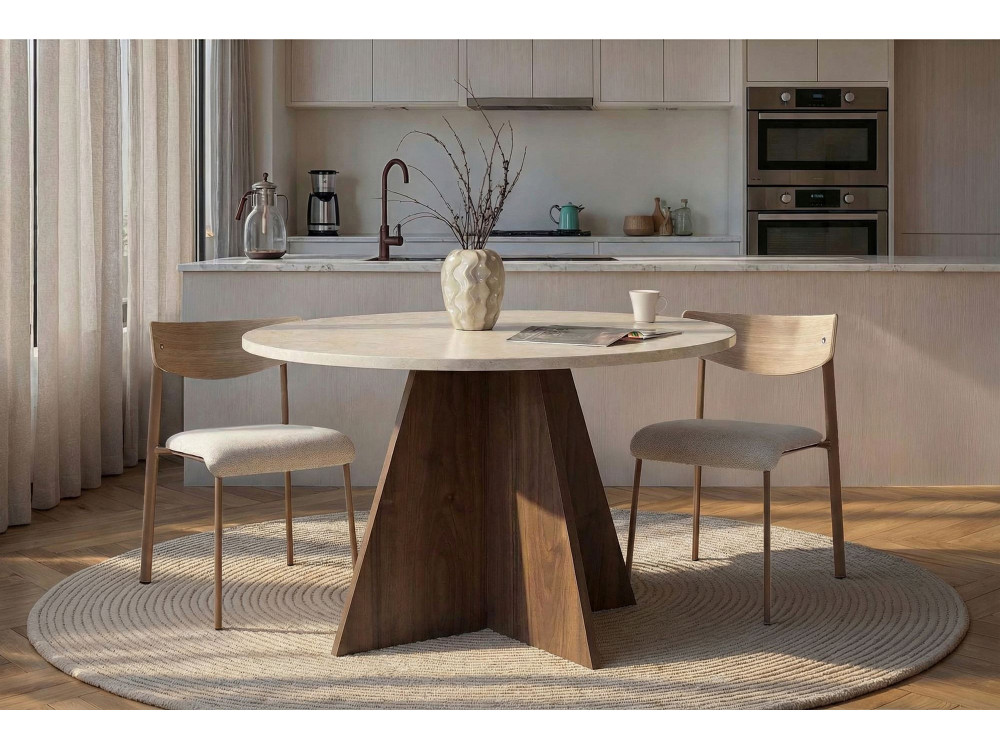 Table à manger en bois "Virella" - 120 x 120 x 75 cm - Travertin