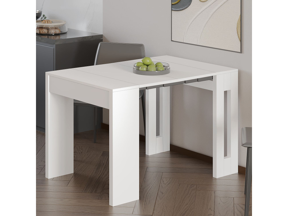 Table repas extensible en bois "Nivo" - 80 x 44 x 76 cm - Blanc