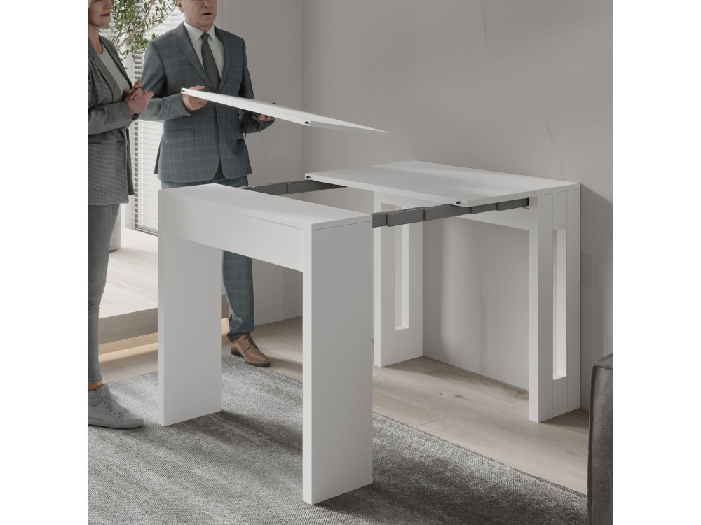 Table repas extensible en bois "Nivo" - 80 x 44 x 76 cm - Blanc