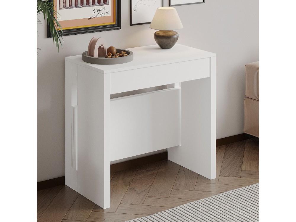 Table repas extensible en bois "Nivo" - 80 x 44 x 76 cm - Blanc