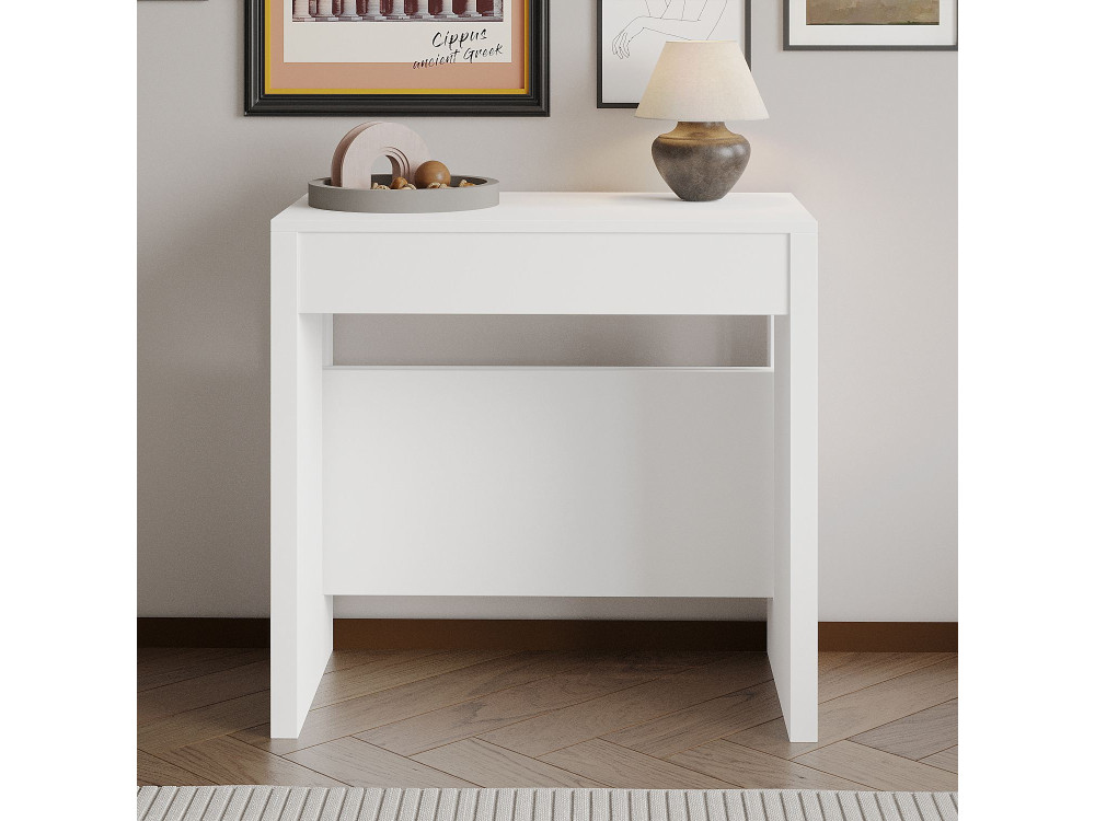 Table repas extensible en bois "Nivo" - 80 x 44 x 76 cm - Blanc