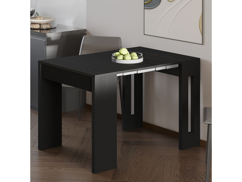 Table repas extensible en bois "Nivo" - 80 x 44 x 76 cm - Noir