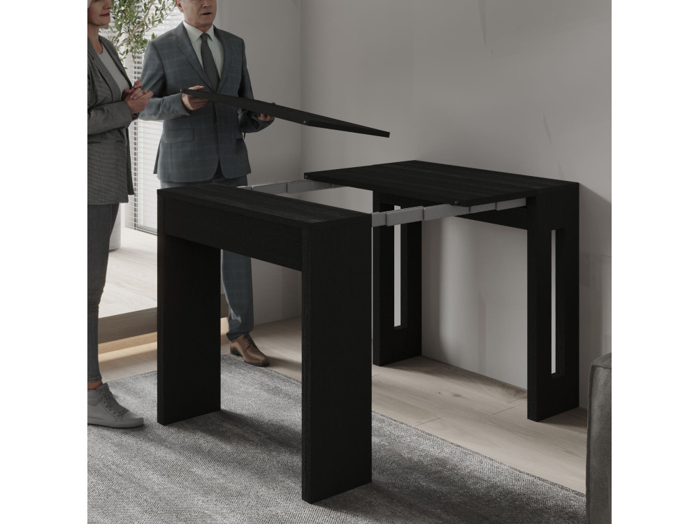 Table repas extensible en bois "Nivo" - 80 x 44 x 76 cm - Noir