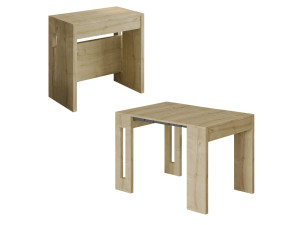 Table repas extensible en bois "Nivo" - 80 x 44 x 76 cm - Beige