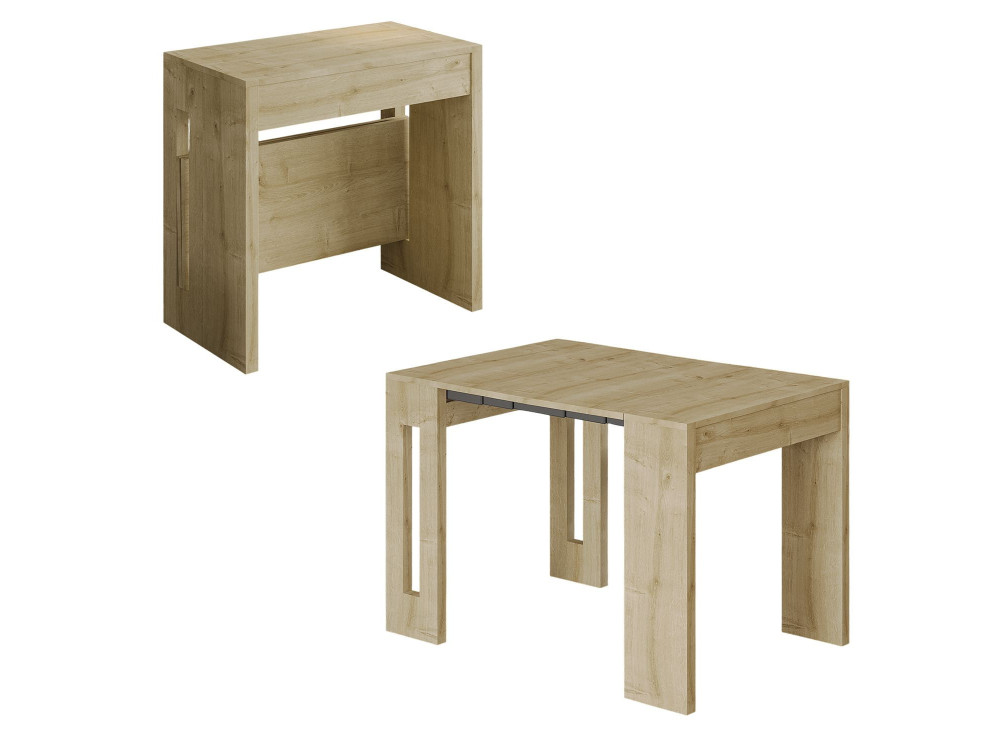 Table repas extensible en bois "Nivo" - 80 x 44 x 76 cm - Beige