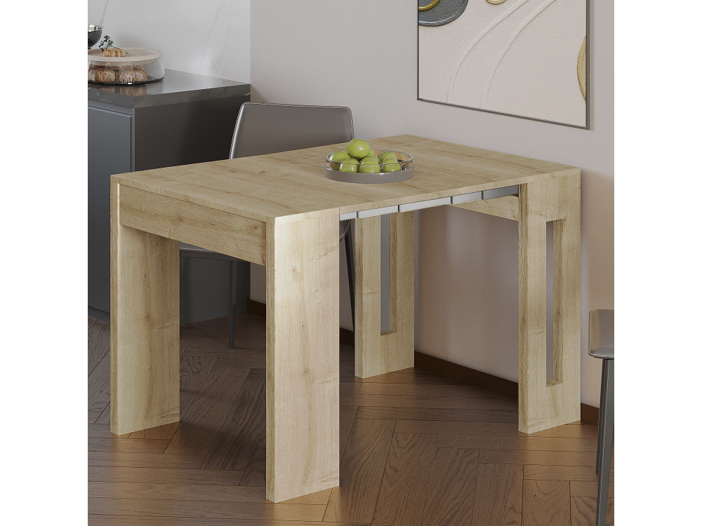 Table repas extensible en bois "Nivo" - 80 x 44 x 76 cm - Beige