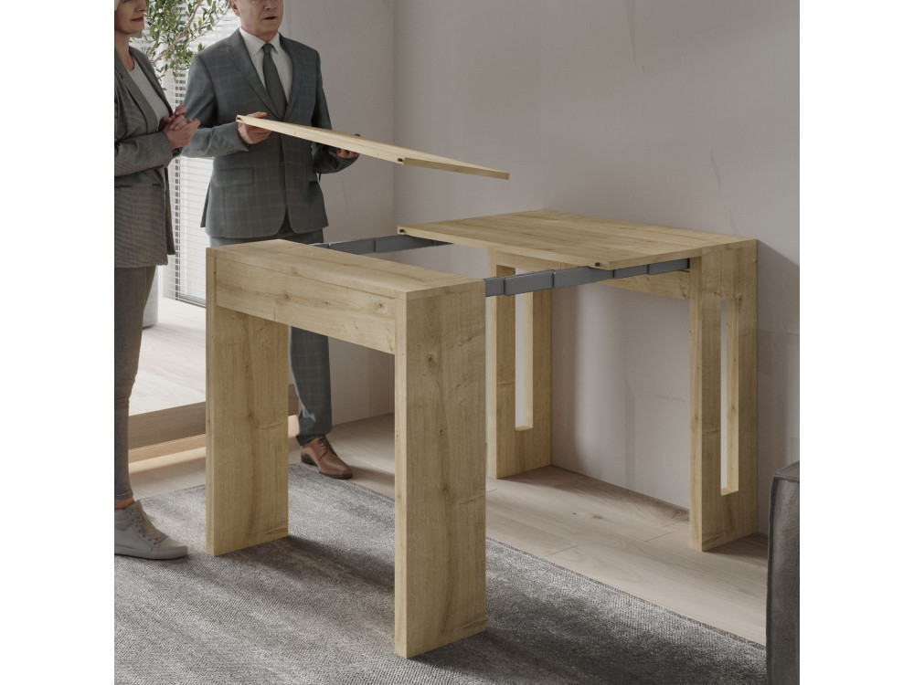 Table repas extensible en bois "Nivo" - 80 x 44 x 76 cm - Beige