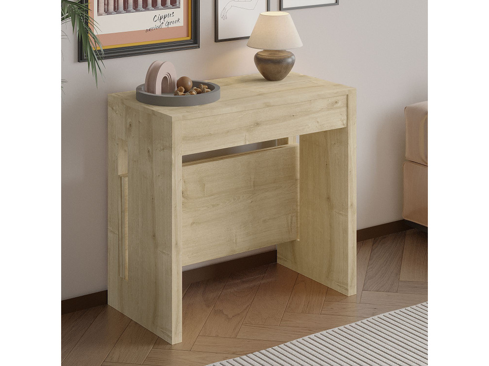 Table repas extensible en bois "Nivo" - 80 x 44 x 76 cm - Beige