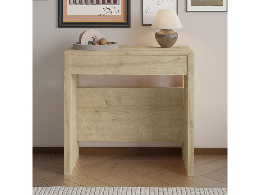 Table repas extensible en bois "Nivo" - 80 x 44 x 76 cm - Beige