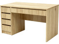 Bureau en bois 5 tiroirs "Malika" - 120 x 75 x 55 cm - Blanc - Marron