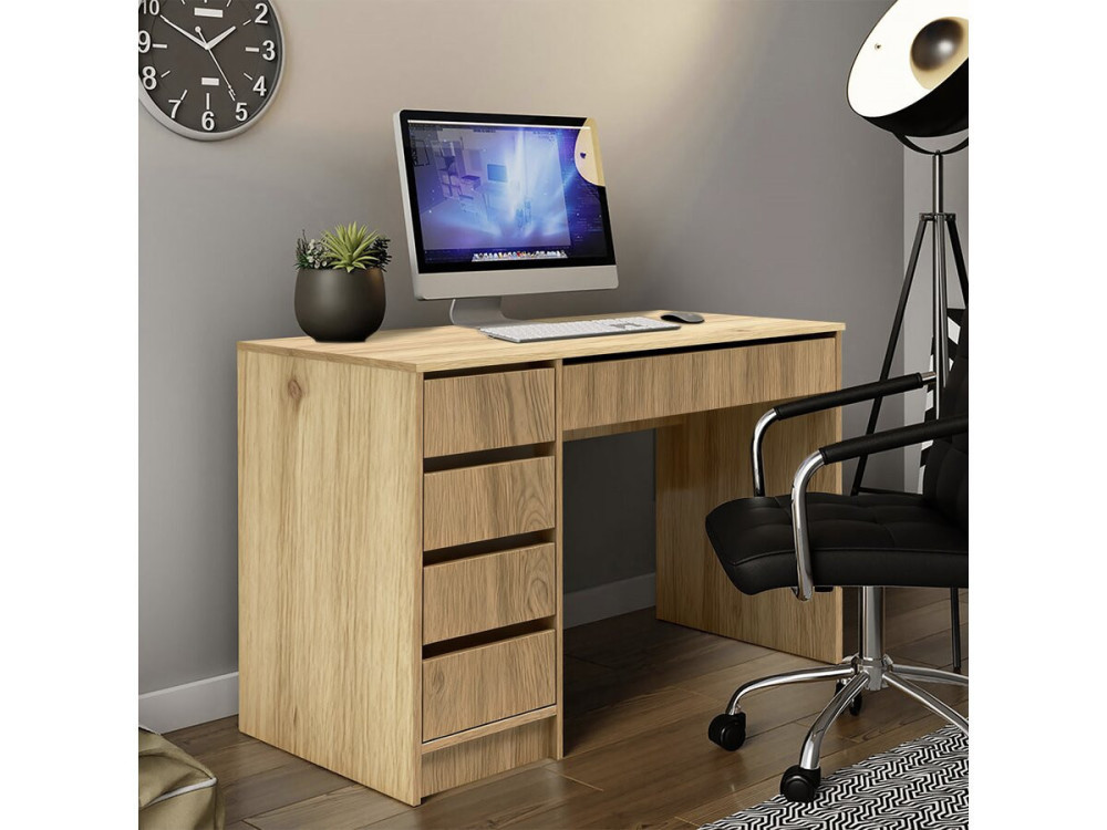 Bureau en bois 5 tiroirs "Malika" - 120 x 75 x 55 cm - Marron