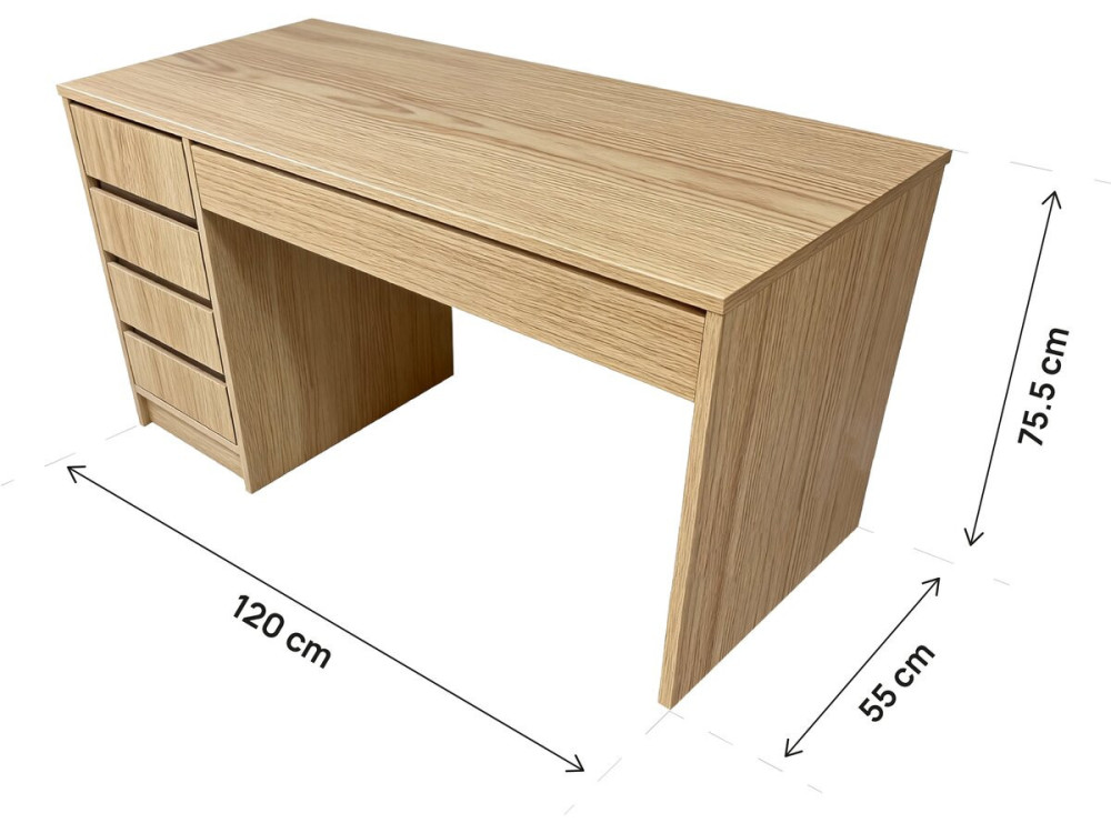 Bureau en bois 5 tiroirs "Malika" - 120 x 75 x 55 cm - Marron