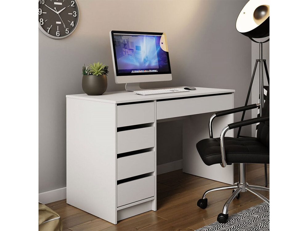 Bureau en bois 5 tiroirs "Malika" - 120 x 75 x 55 cm - Blanc