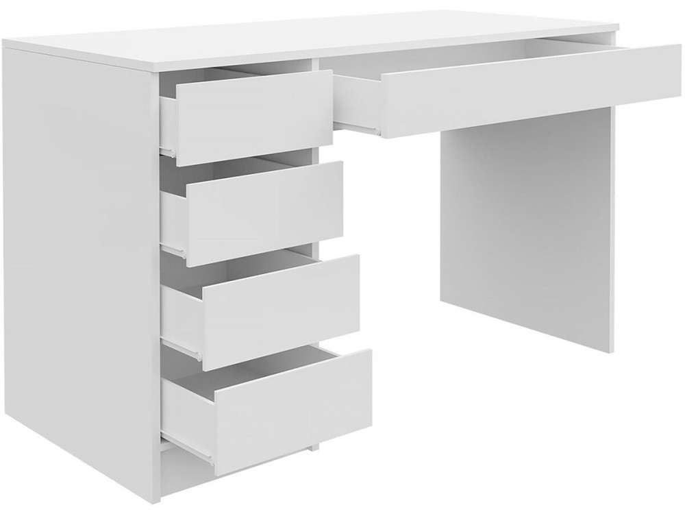 Bureau en bois 5 tiroirs "Malika" - 120 x 75 x 55 cm - Blanc