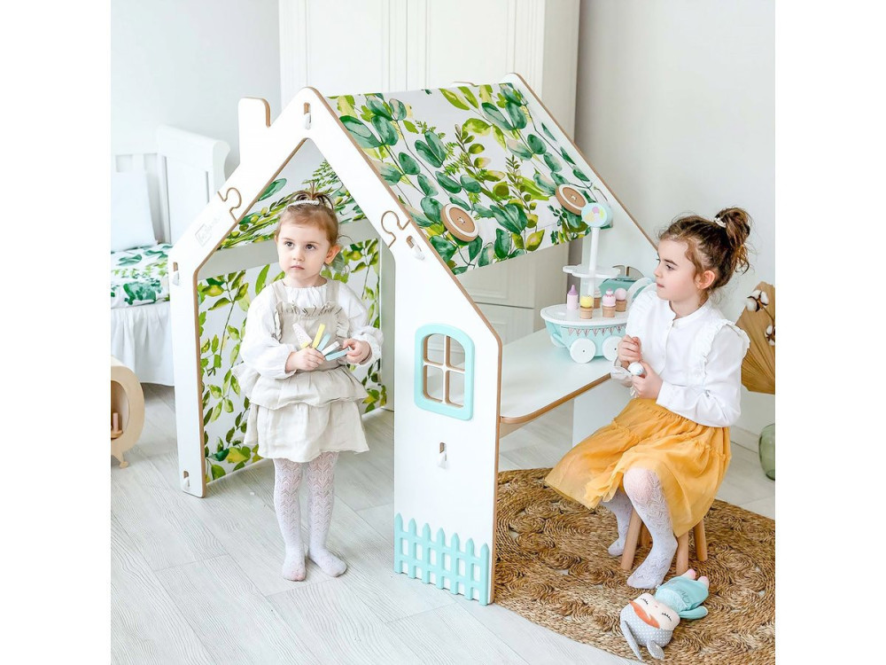 Maisonnette pour enfant en bois "Bianelli" avec bureau - 114 x 93 x 120 cm - Blanc / Menthe