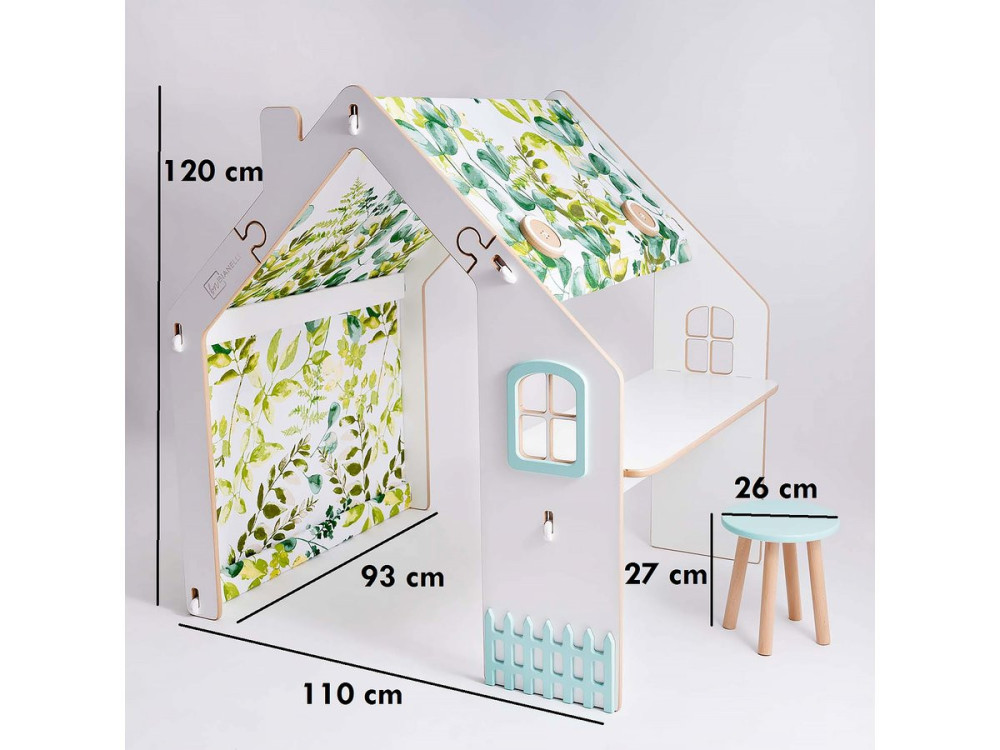 Maisonnette pour enfant en bois "Bianelli" avec bureau - 114 x 93 x 120 cm - Blanc / Menthe