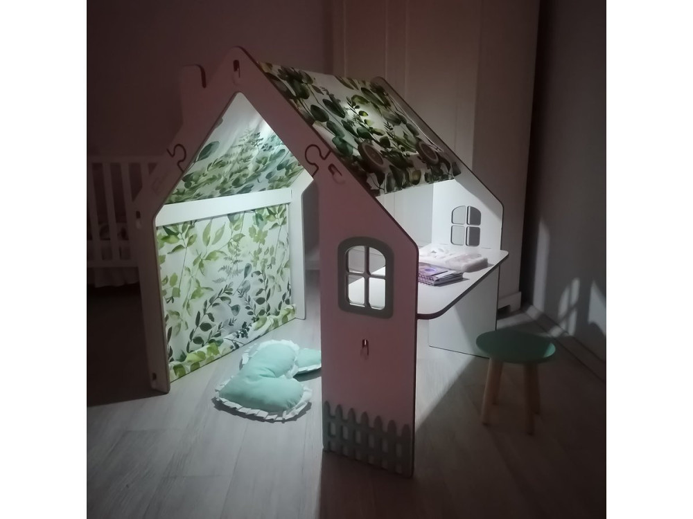 Maisonnette pour enfant en bois "Bianelli" avec bureau - 114 x 93 x 120 cm - Blanc / Menthe