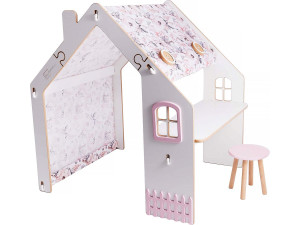 Maisonnette pour enfant en bois "Bianelli" avec bureau - 114 x 93 x 120 cm - Blanc / Rose