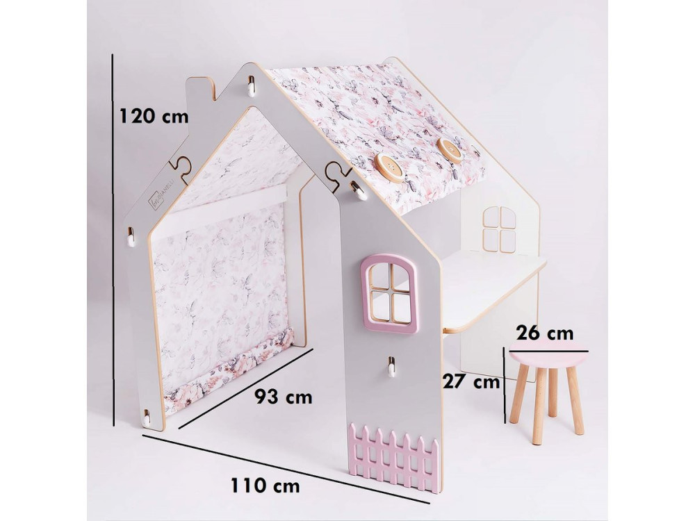 Maisonnette pour enfant en bois "Bianelli" avec bureau - 114 x 93 x 120 cm - Blanc / Rose